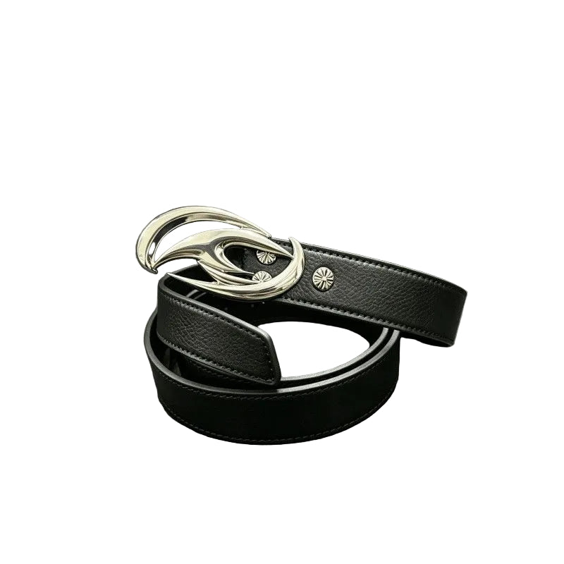 Flame Wing Metal Buckle Leather Belt Avant-Garde Genuine Cowhide Waist