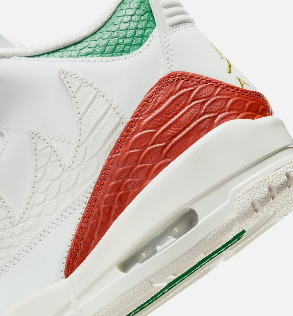 Air Jordan 3 Retro El Vuelo Men's Lifestyle Shoes - Summit White / Pine Green / Dragon Red / Metallic Gold