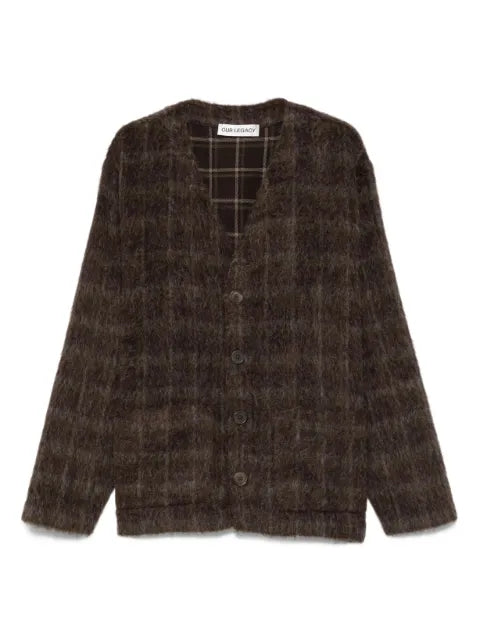 OUR LEGACY DORF CHECK HAIRY WOOL CARDIGAN