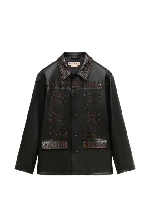 Marni black leather jacket with studded front