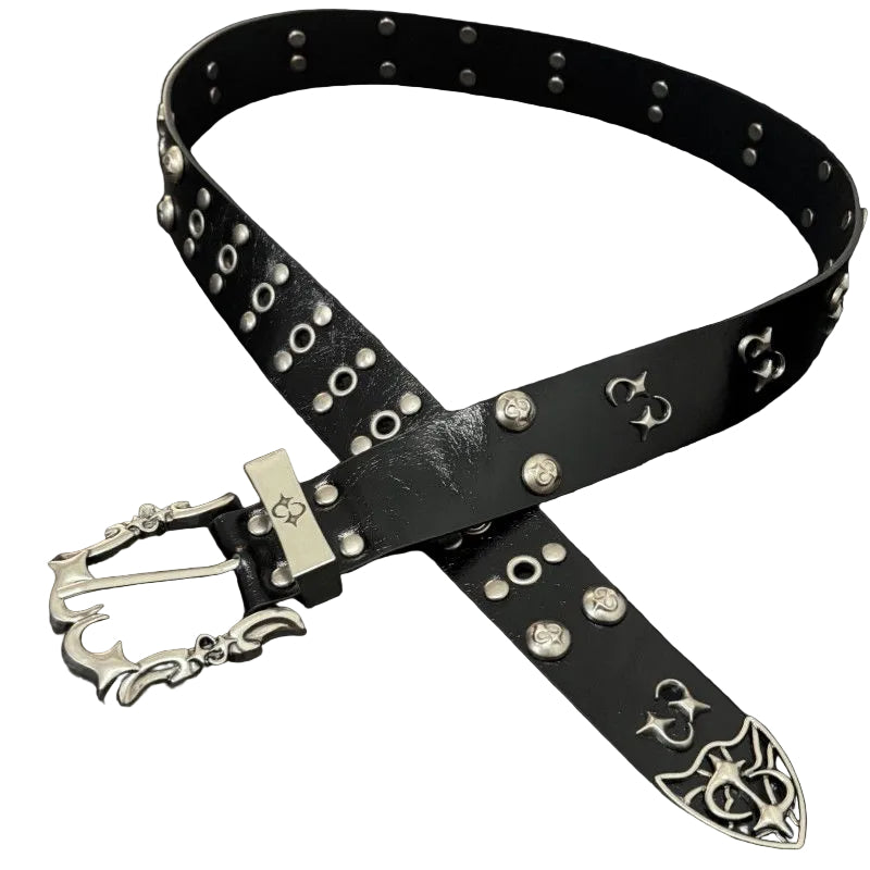 Vintage Metal Engraved Belt Dark Heavy Hip Hop Punk Studded Waist Belt
