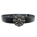 Vintage Punk Skull Mask Buckle Belt Litchi Grain Western Rivet Waist