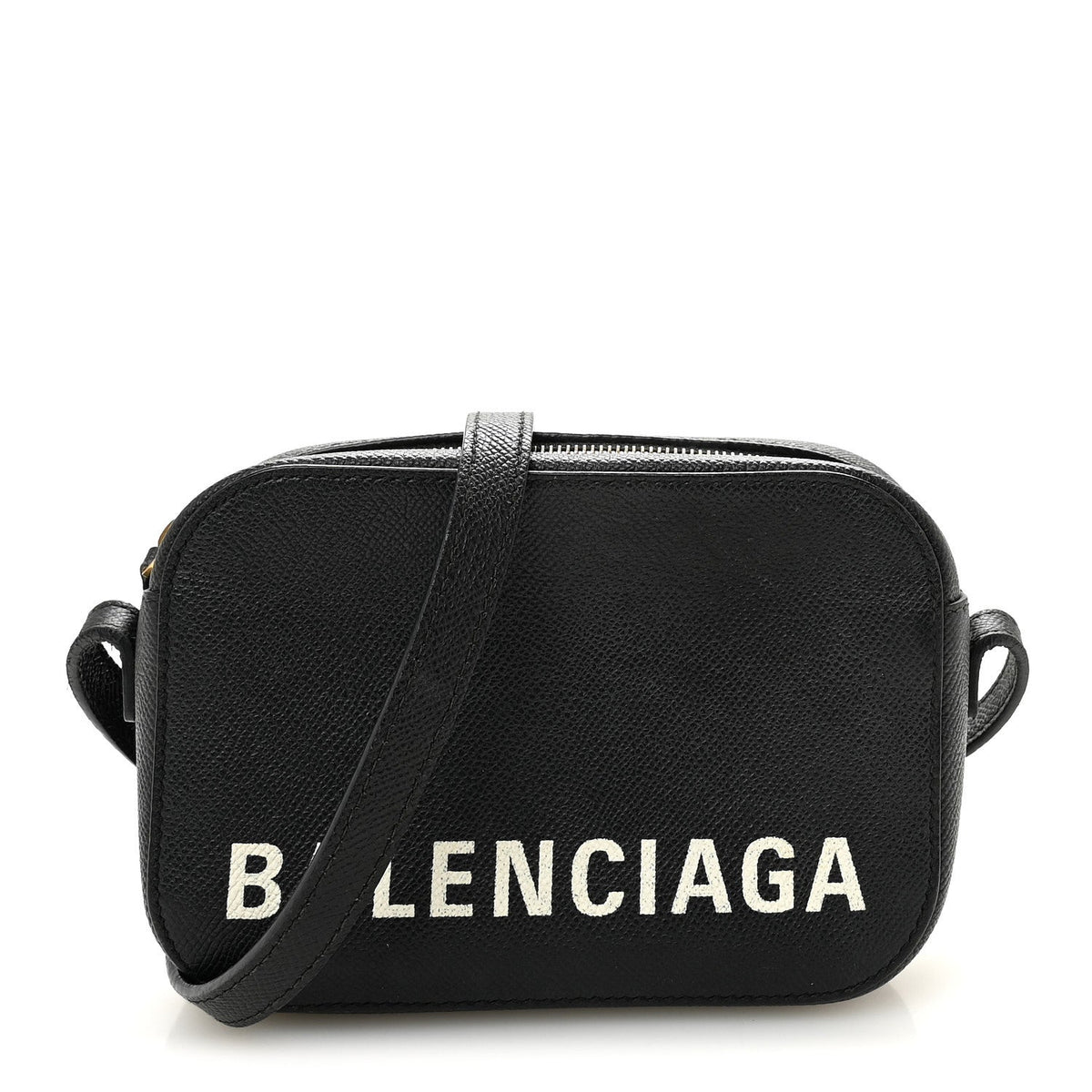 Signature Grained Calfskin Logo XS Ville Camera Bag Black White