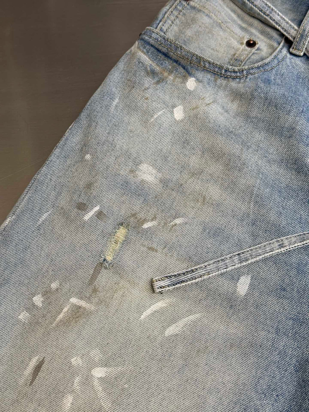 Acne Studios Paint‑Splatter Vintage Washed Denim Shorts