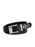 Cross X Metal Studded Full Grain Leather Belt Pin Buckle Waist Belt