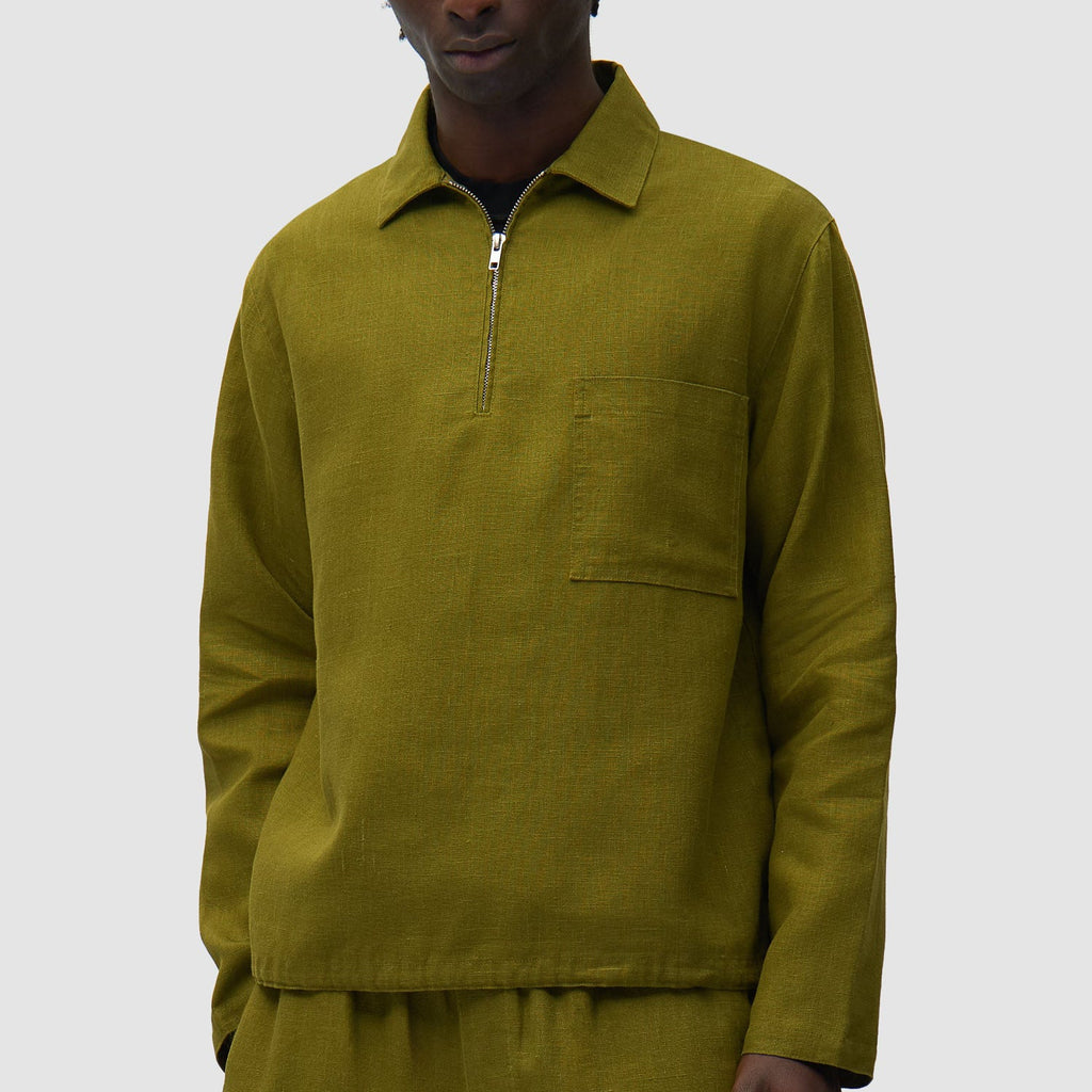Arte Linen Quarter Zip Pullover: Green