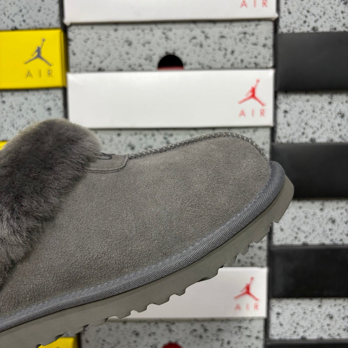 UGG Tazz Slipper – Women’s Suede Clog with Oversized Shearling Cuff in Grey