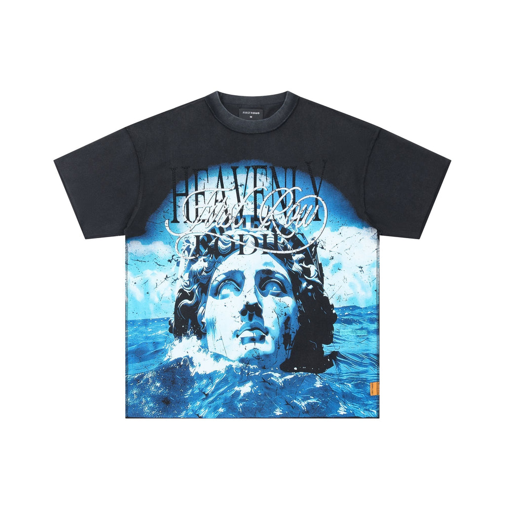 FIRST ROW Distressed Rhinestone Graphic T-Shirt