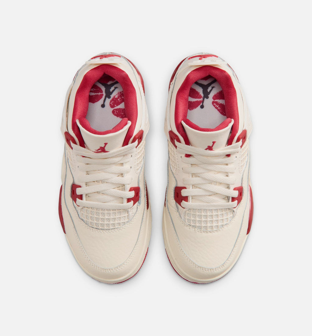Air Jordan 4 Retro Valentine's Day Preschool Sneakers - Pale Ivory / Sierra Red / Tough Red