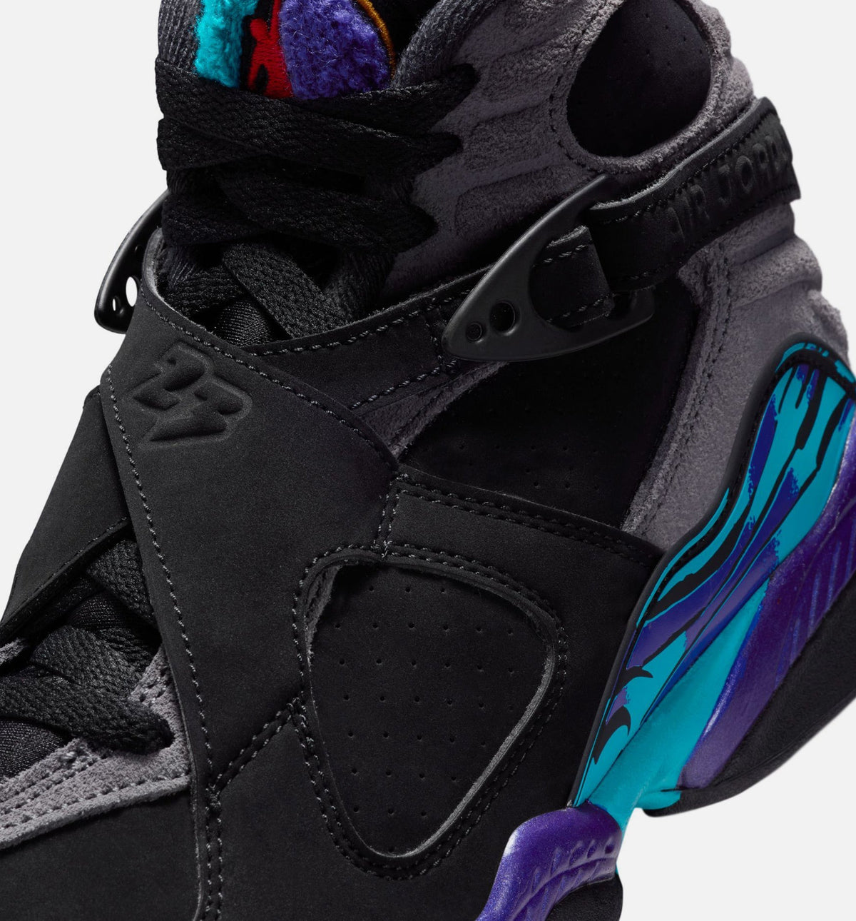 Air Jordan 8 Retro Aqua Big Kids' Sneakers - Black / Multi Color / Bright Concord