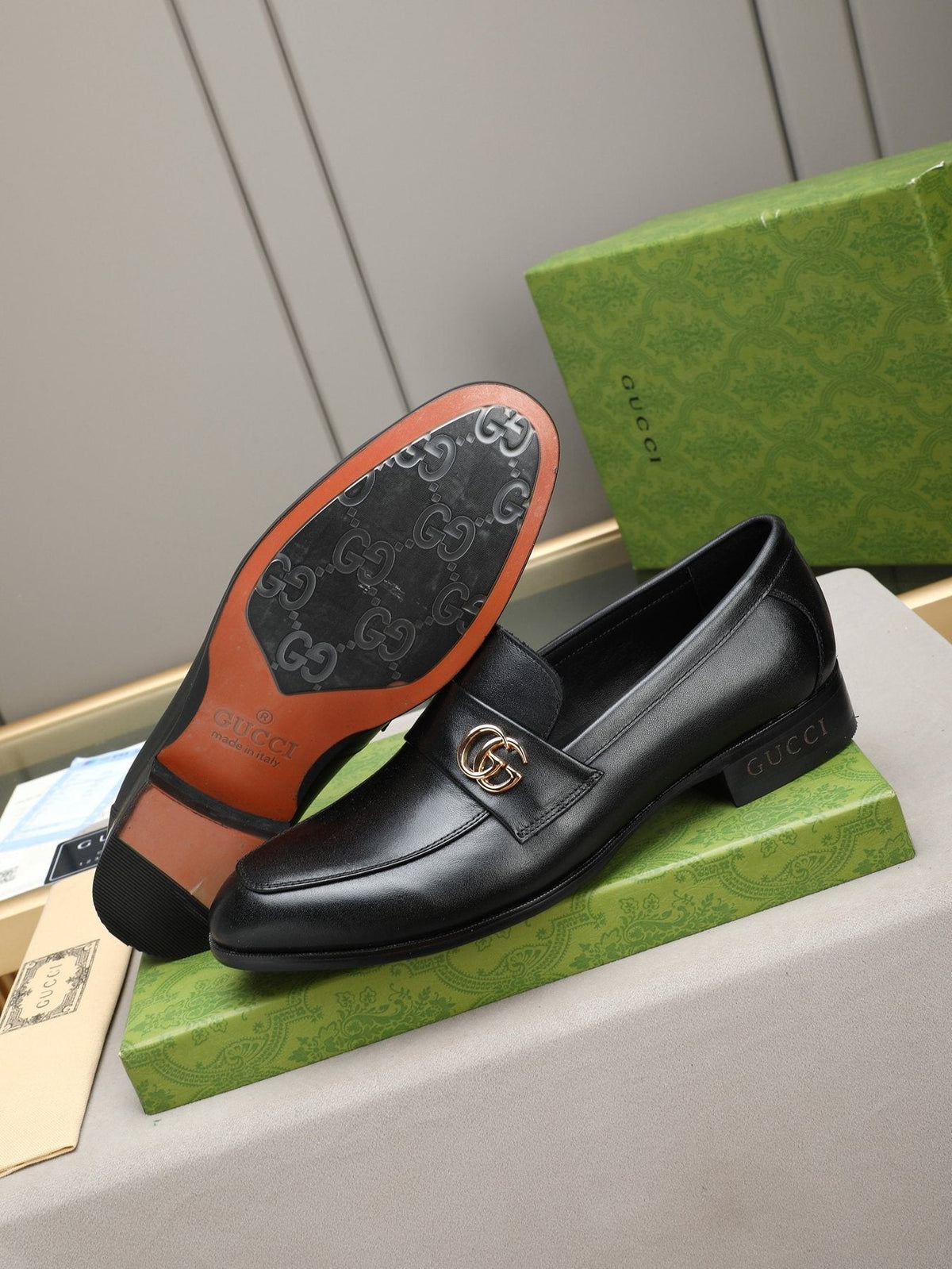 Gucci Black Logo-Hardware Loafers