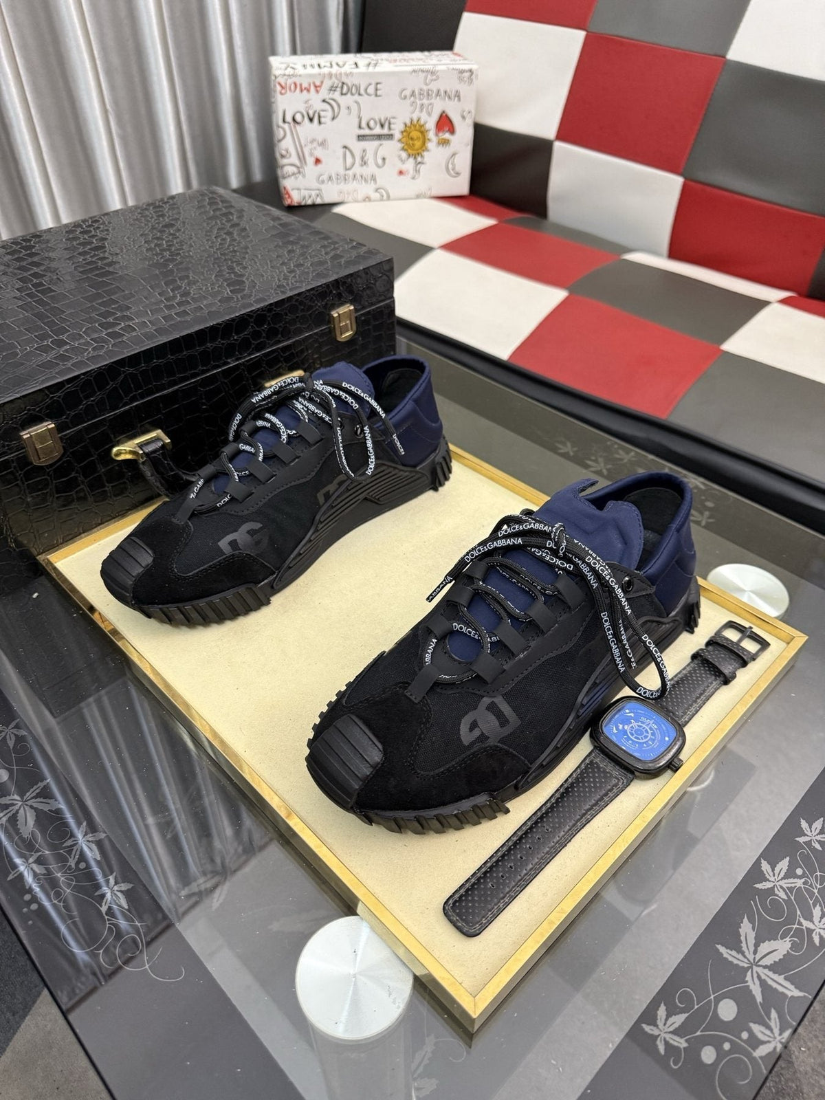 Dolce & Gabbana Black and Navy Low-Top Sneakers