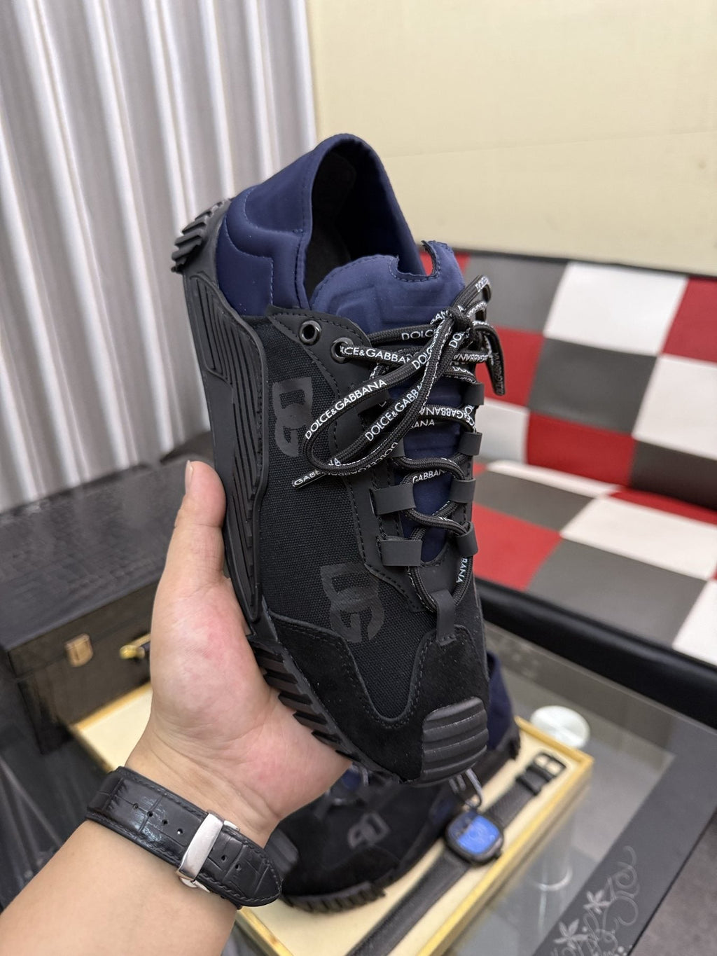 Dolce & Gabbana Black and Navy Low-Top Sneakers