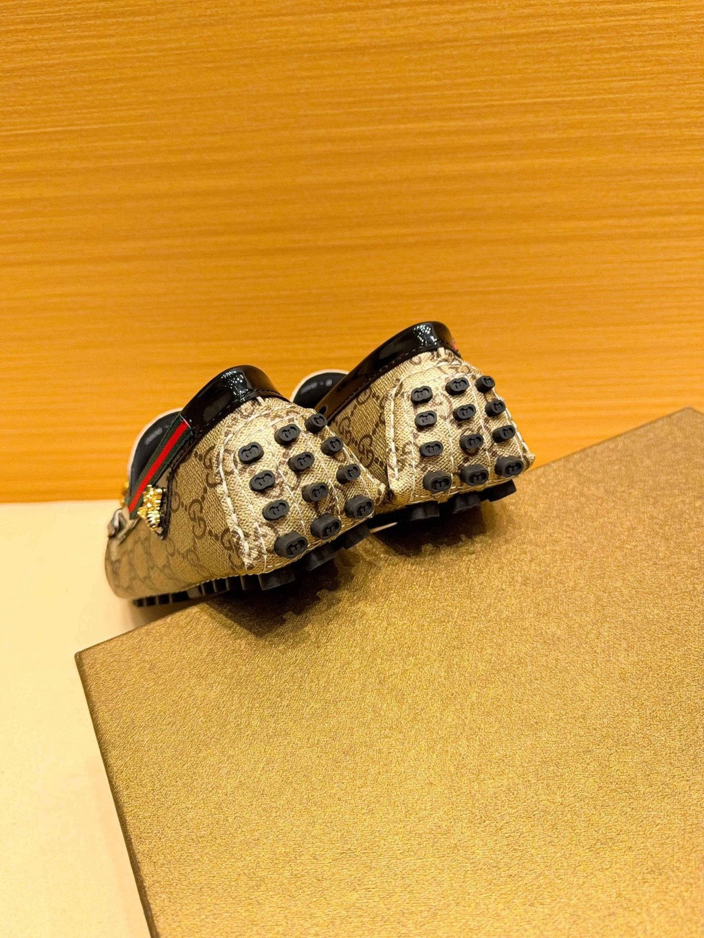Gucci Beige Monogram Stripe Loafers