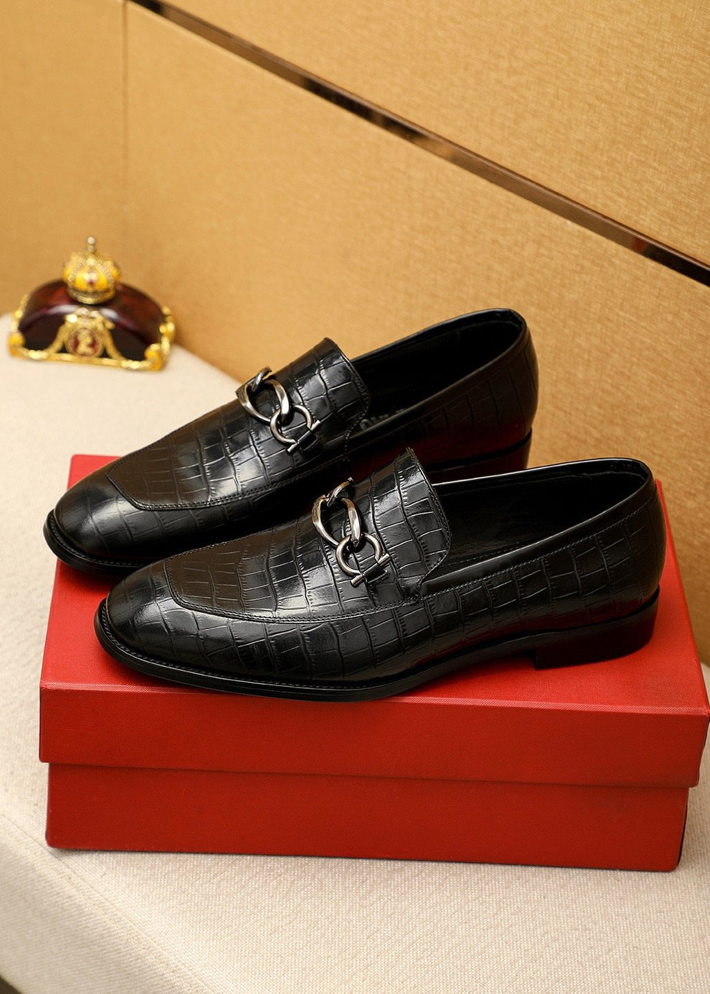 Ferragamo Black Embossed Bit Loafers - Stacked Heel