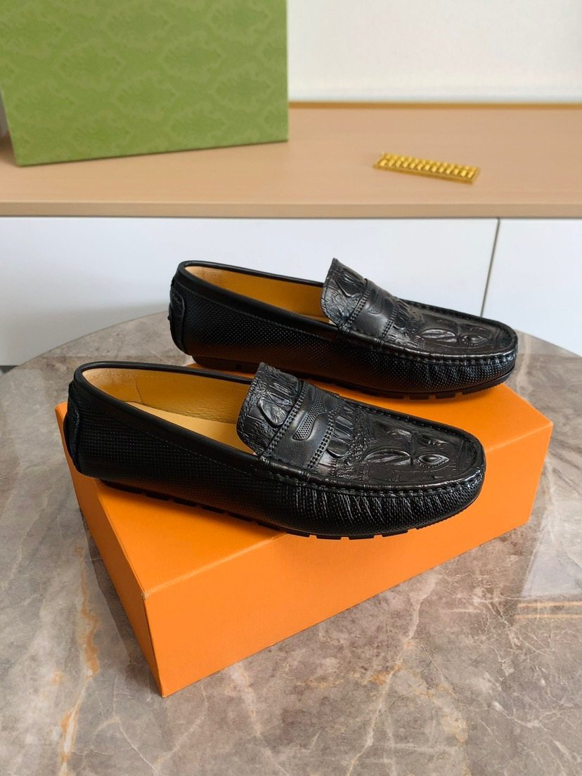 Louis Vuitton Men's Black Textured Leather Loafers