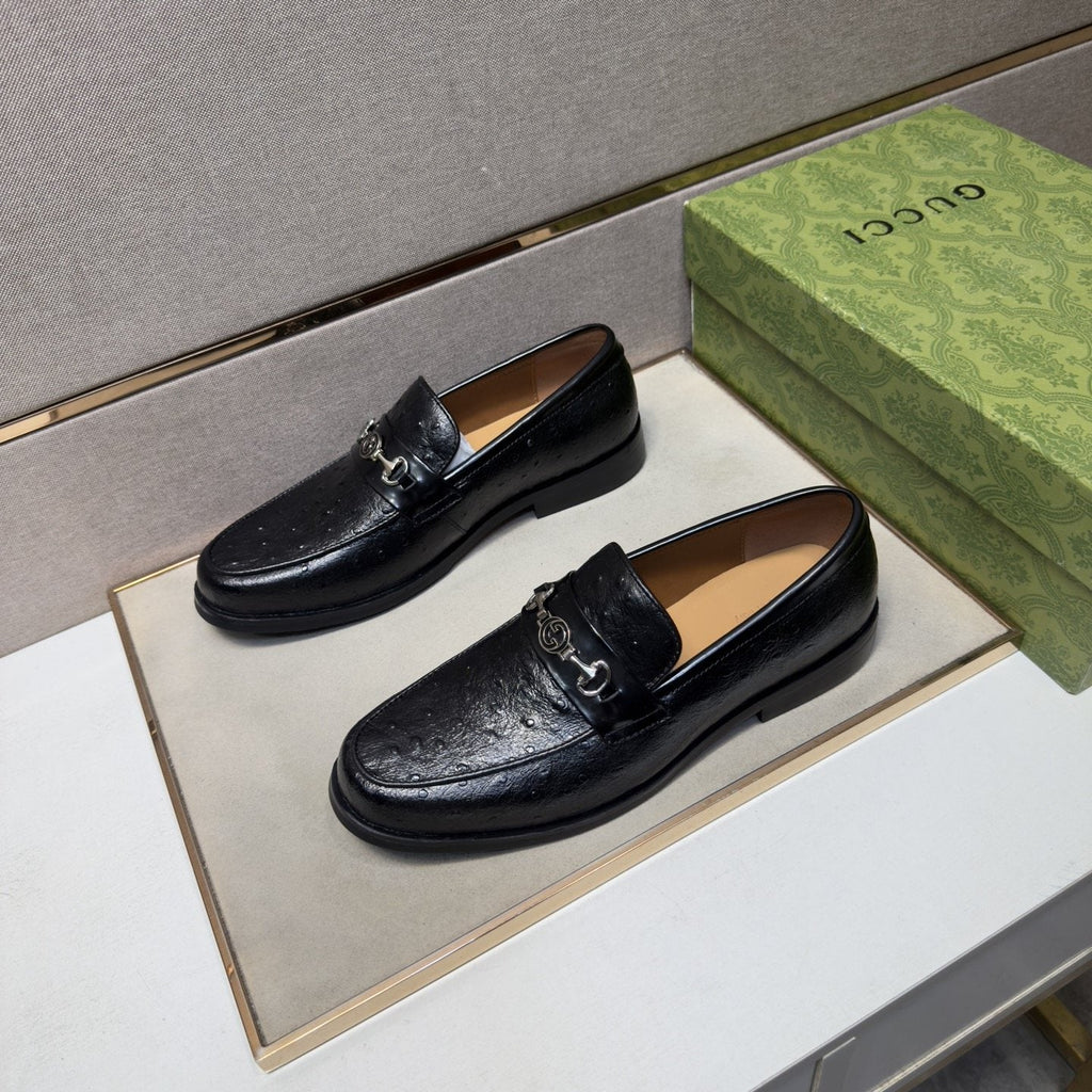 Gucci Men's Black Textured Bit Loafers