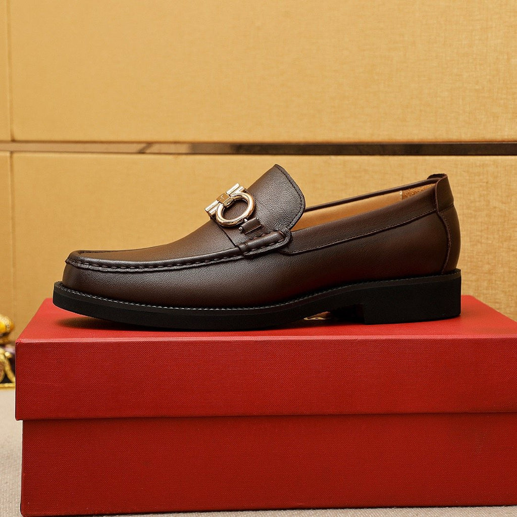 Ferragamo Dark Brown Metal-Bit Loafers