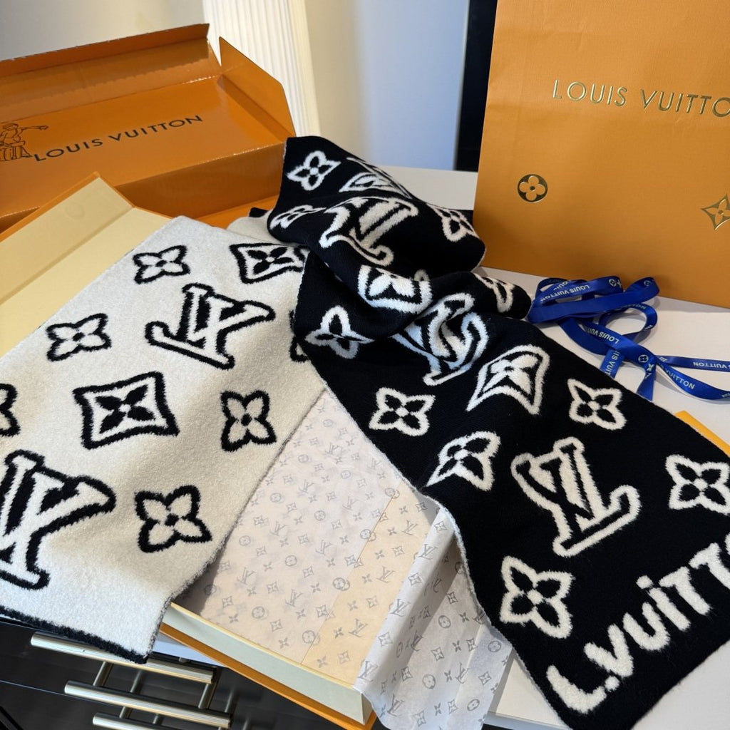 Louis Vuitton Black & Ivory Monogram Scarf