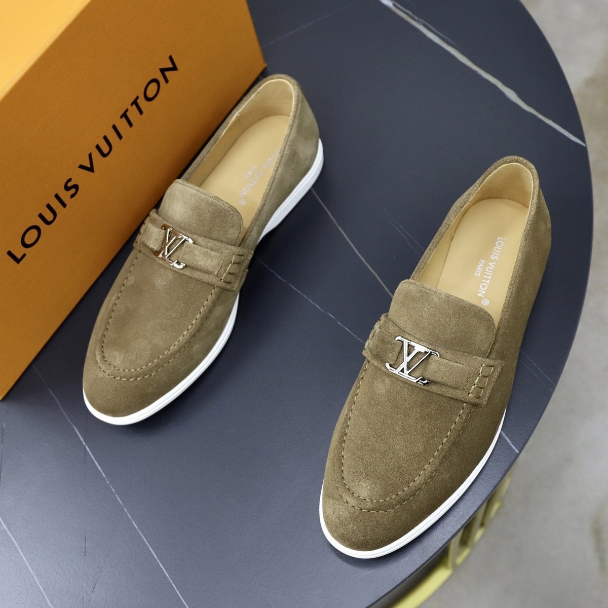 Louis Vuitton Men's Suede-Like Metal Hardware Loafers