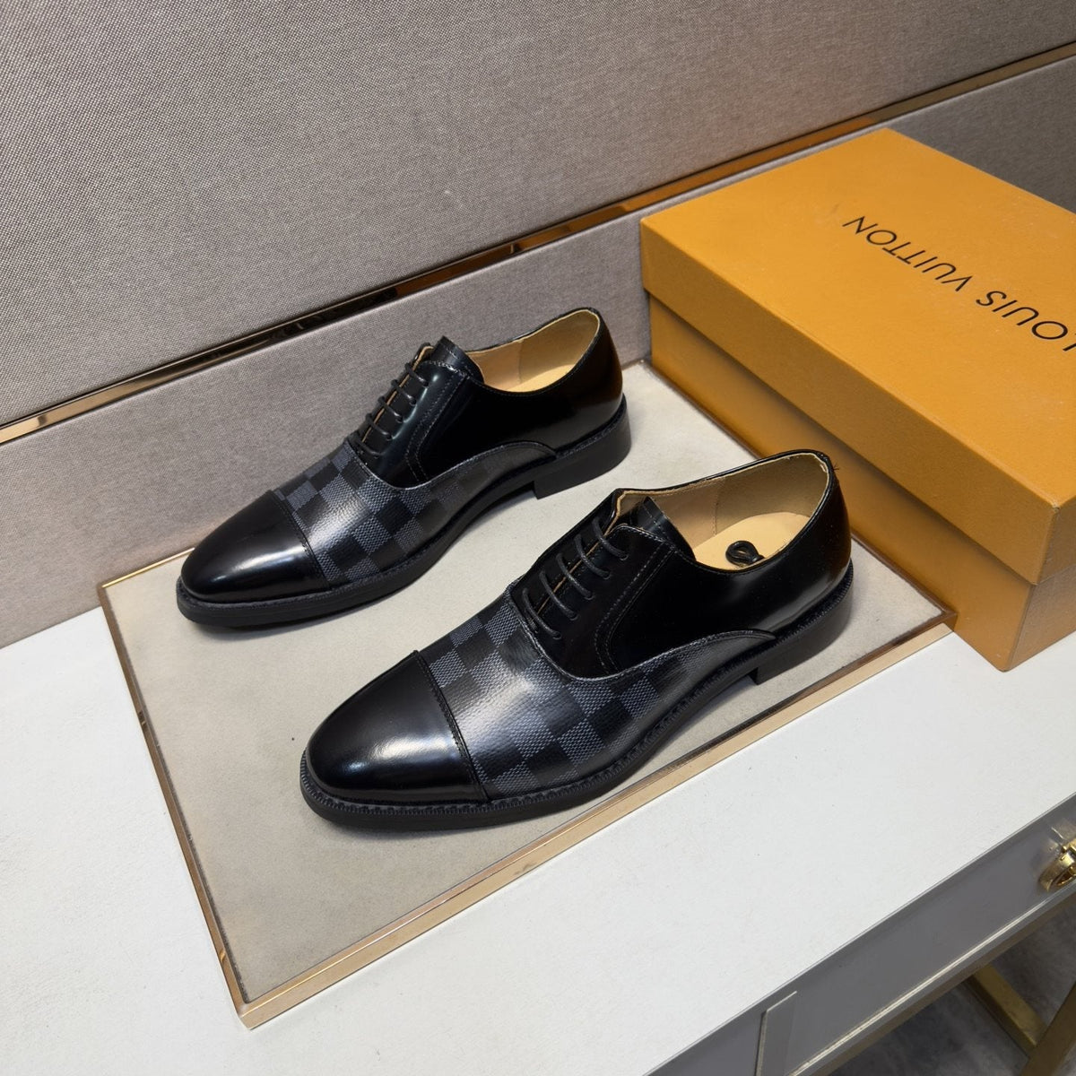 Louis Vuitton Check-Panel Lace-Up Dress Shoes