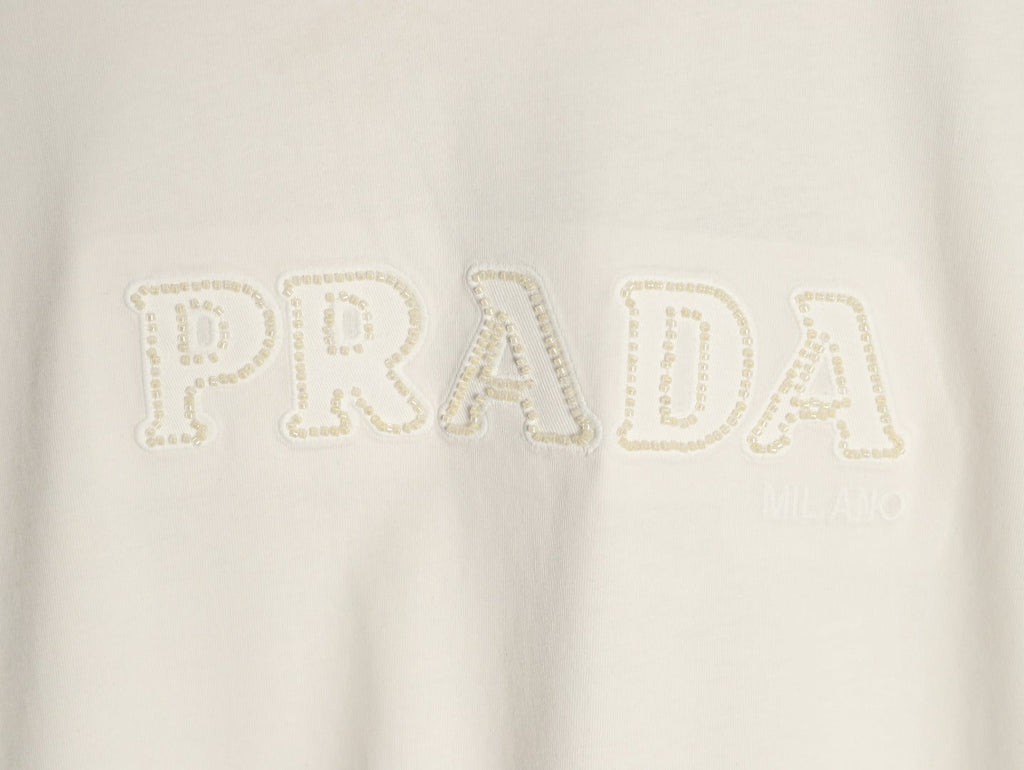Prada Tonal Outlined Lettering T-Shirt - Off-White